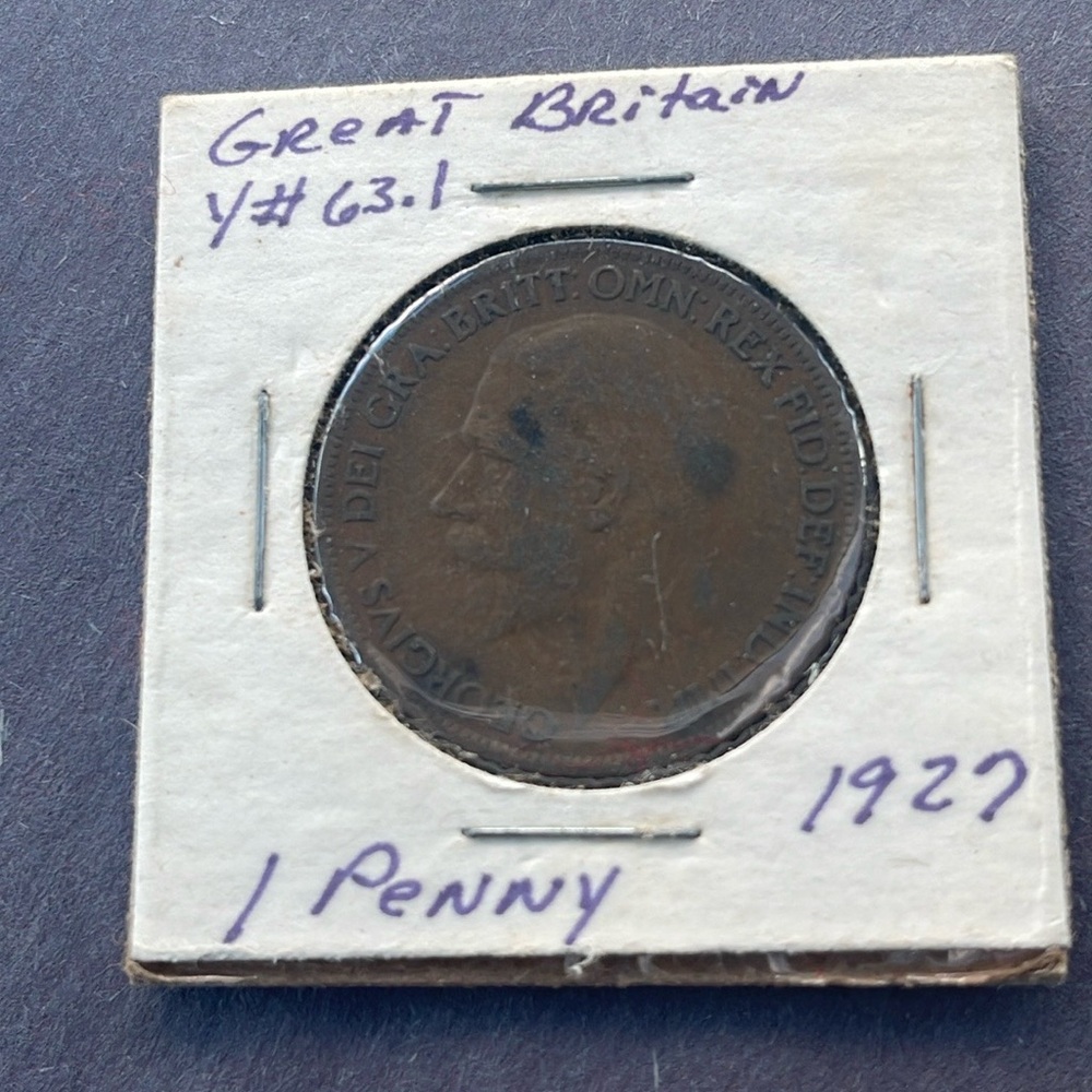 1927 UK Great Britain 1 One Penny King George V Large Bronze Coin 63.1
